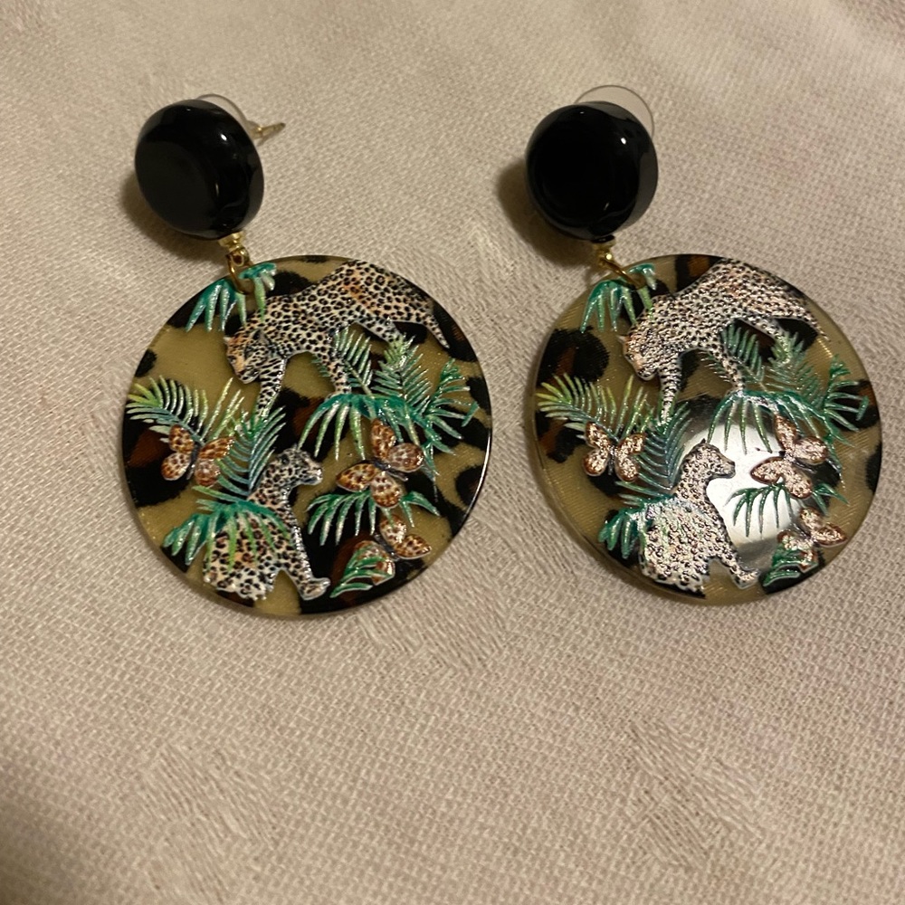 Leopard jungle scene earrings